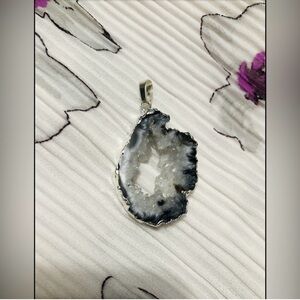 Natural Galaxy Agate Geode Stone Pendant